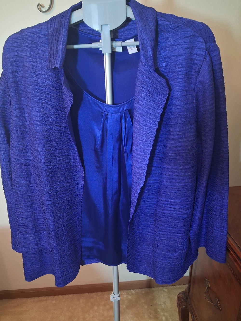 Chico's 2 Piece Sapphire Blue Open-Front Blazer Jacket + Tank Top